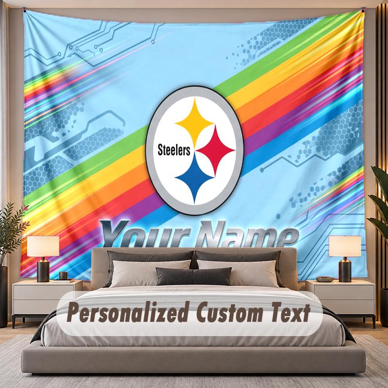 Custom Name Text Tapestry Pittsburgh Steelers Personalized Polyester Wall Tapestry For Bedroom And Room