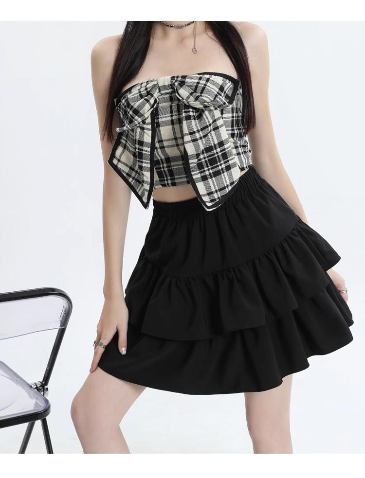 Black High Waist A-line Puffy Skirt for Women, Summer 2026 Trendy Short Umbrella Cake Skirt