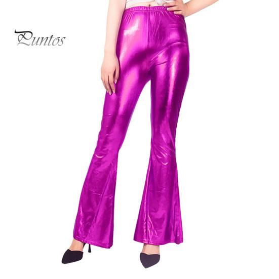 

Женские расклешенные брюки средней посадки с глянцевой поверхностью, однотонные длинные брюки, расклешенные брюки для выступлений, вечеринок, брюки из искусственной кожи M розы красного