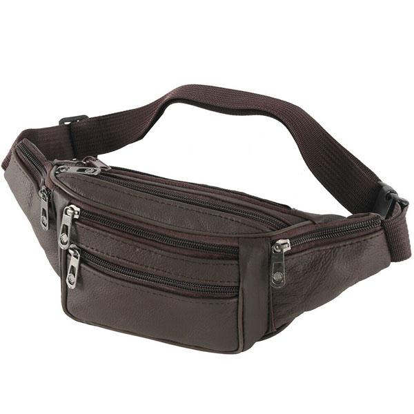 Męska skórzana saszetka biodrowa z wieloma kieszeniami i saszetką na nerkę