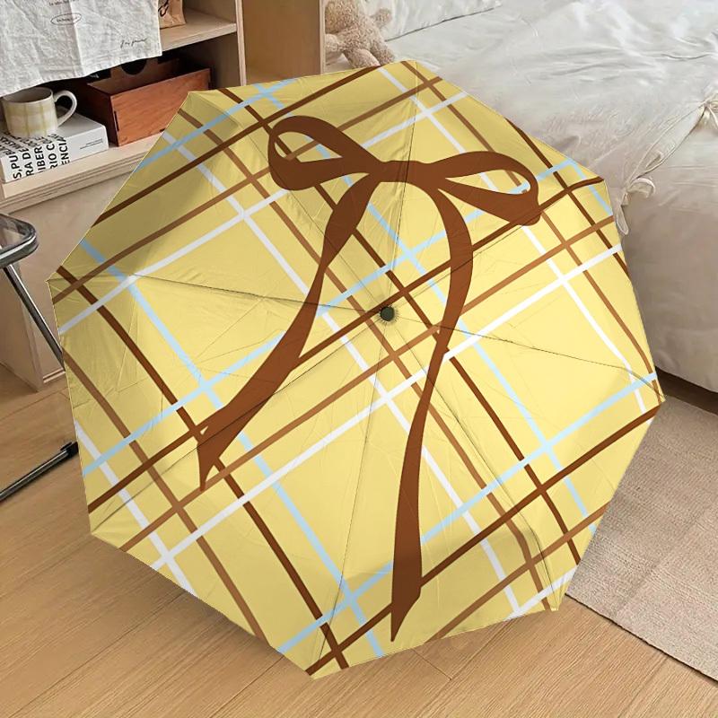 

1pc Plaid Bow Automatic Folding Umbrella, Casual Outdoor Accessory, Birthday Festival Gift yy251126172