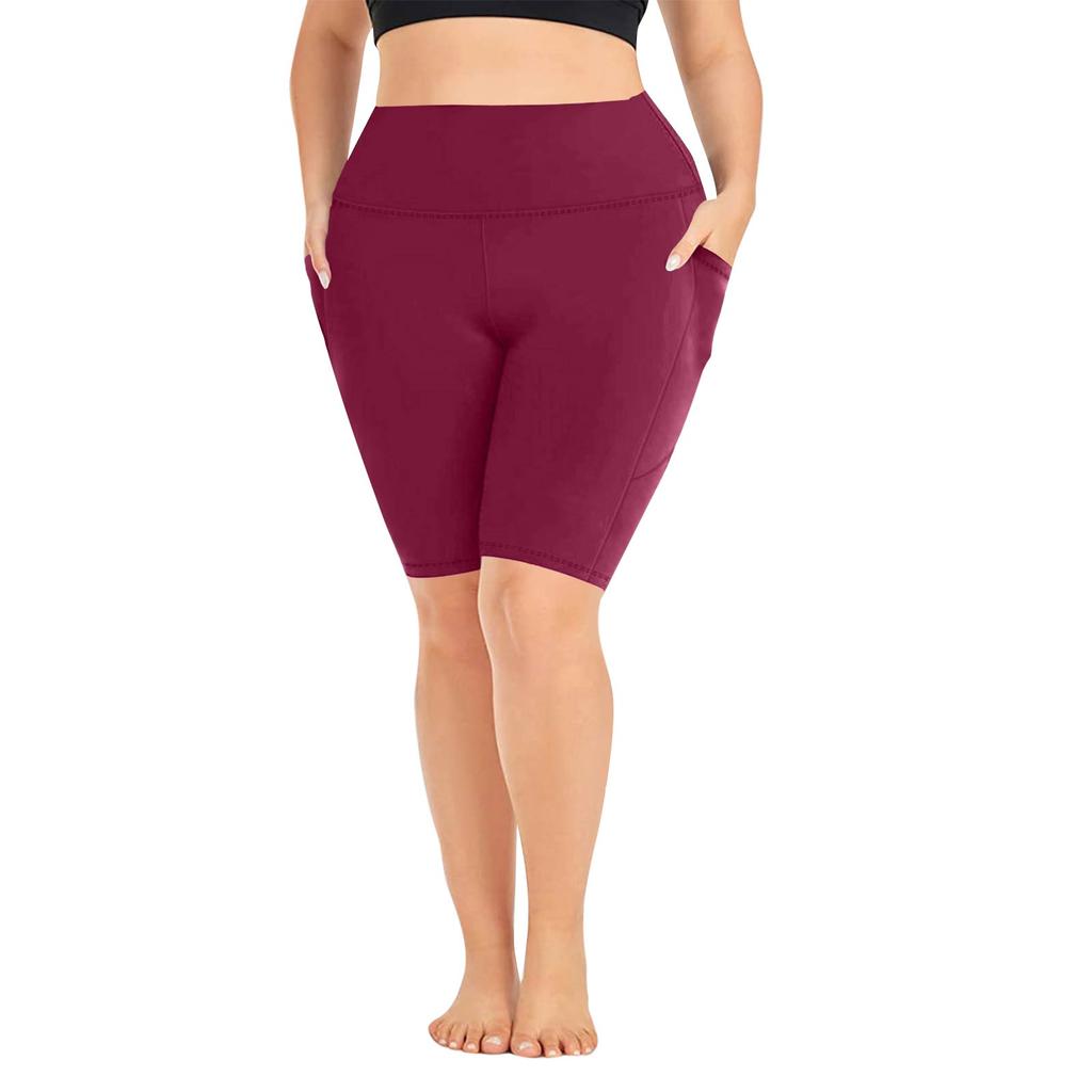 Women's Fashionable Casual Plus Size Pocketed Athletic Leggings With High Waist And Butt-Lifting Effect Cropped To Mid-Thigh Length