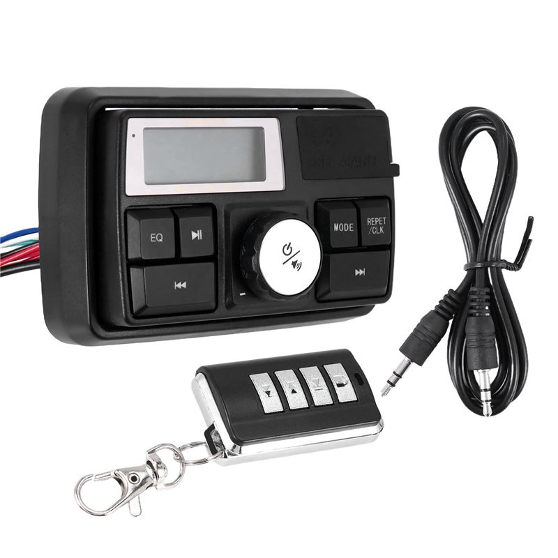 NEW-Motorcycle Audio MP3 Radio Sound System Stereo Speakers Bluetooth Waterproof FM 5 EQ Functions LCD Display USB/SD/TF