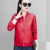 Women's Spring/Fall Loose-Fit Stand Collar Short Jacket Baseball-Style PU Leather Jacket