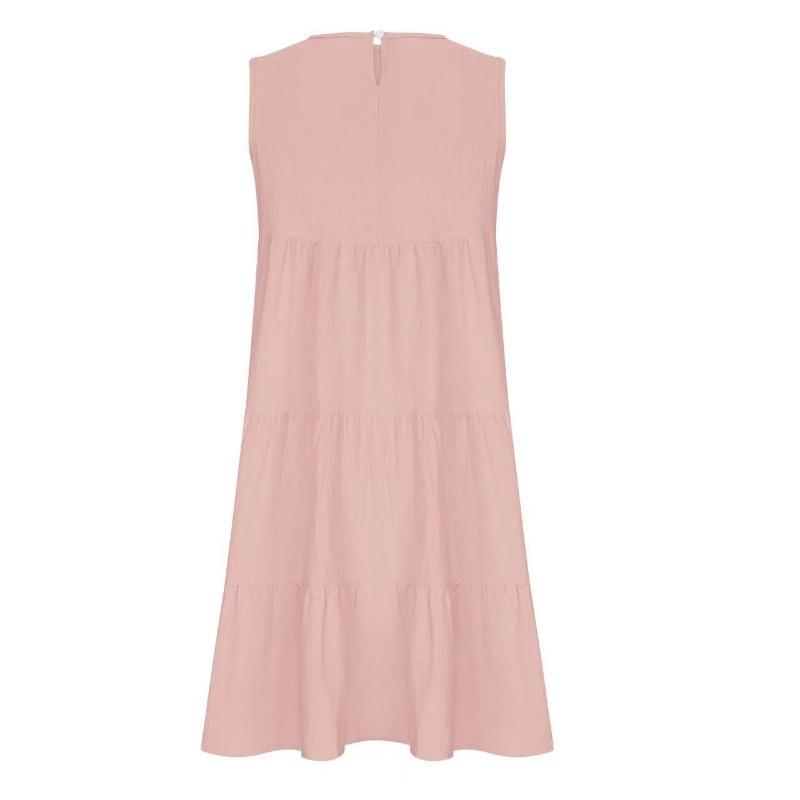 Plus-size Women's Sleeveless Patchwork Loose Round Neck Solid Color Dress