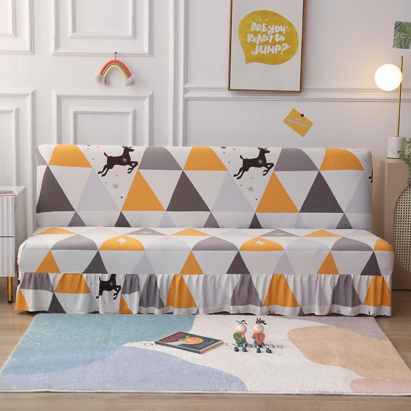 Stretch Armless Futon Cover with Skirt Printed Folding Sofa Bed Cover Washable Sofa Couch Cover Furniture Bed Protector S M L