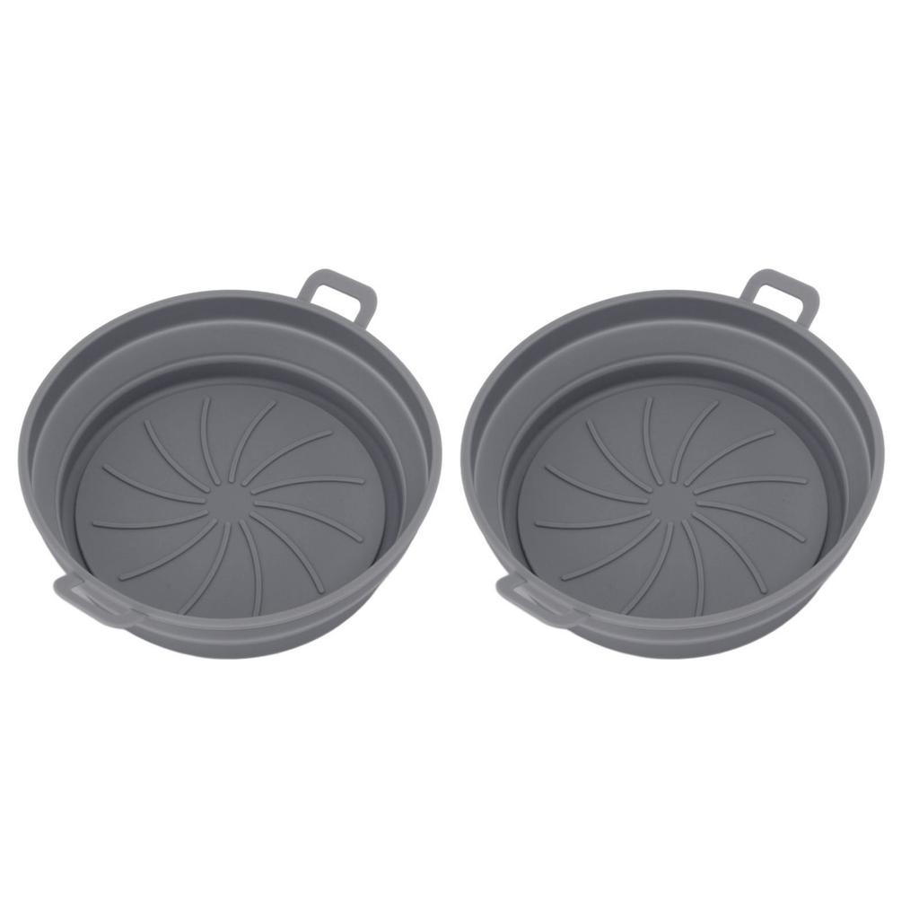 2 Pcs Silicone Air Cooker Pot With Handle Round Fryer Liner Tray Replacement for Kitchen Cooking Accessories 21cm Grey