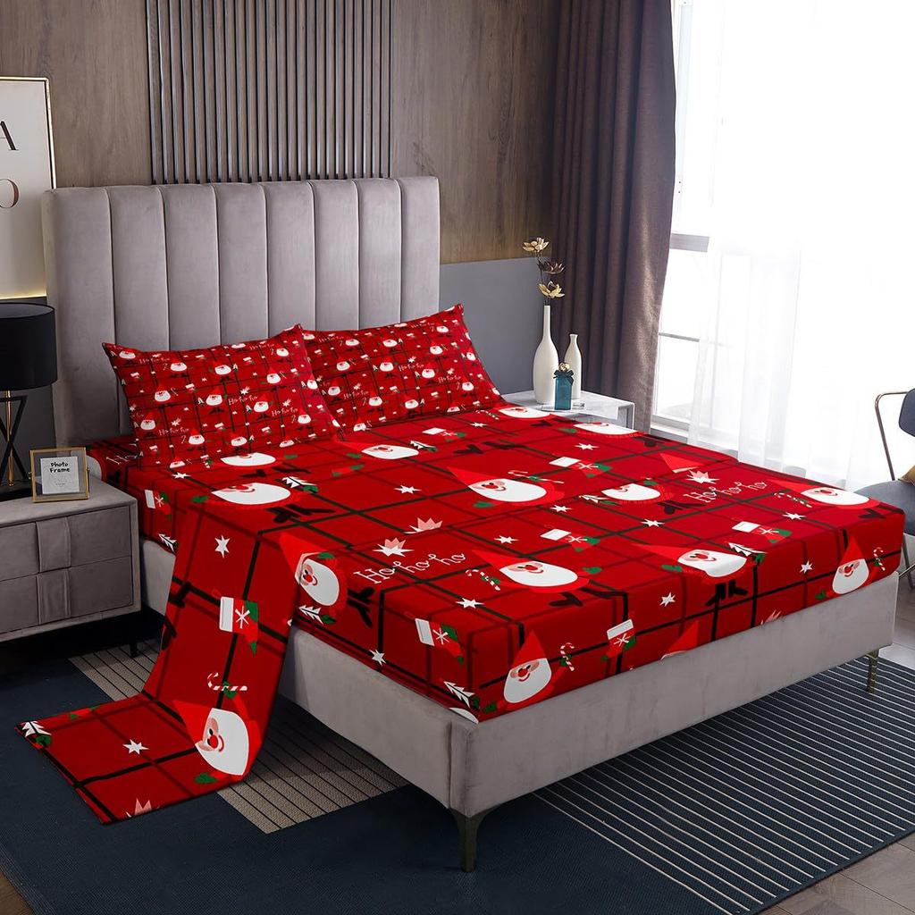 Christmas Theme Pattern Mattress Four-Piece Bedding Set Bedroom Dormitory Bedding Decoration