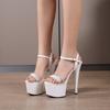Women's Shoes Fashion High Heel Pearl Rhinestone Solid Color Stiletto Sexy Sandals 181 Series 17cm Heel 7cm Platform LFD