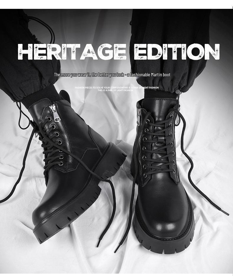 2024 Men's Mid-Cut Height-Enhancing Martin Boots with Soft Side Zipper - British Workwear Style High-Tops