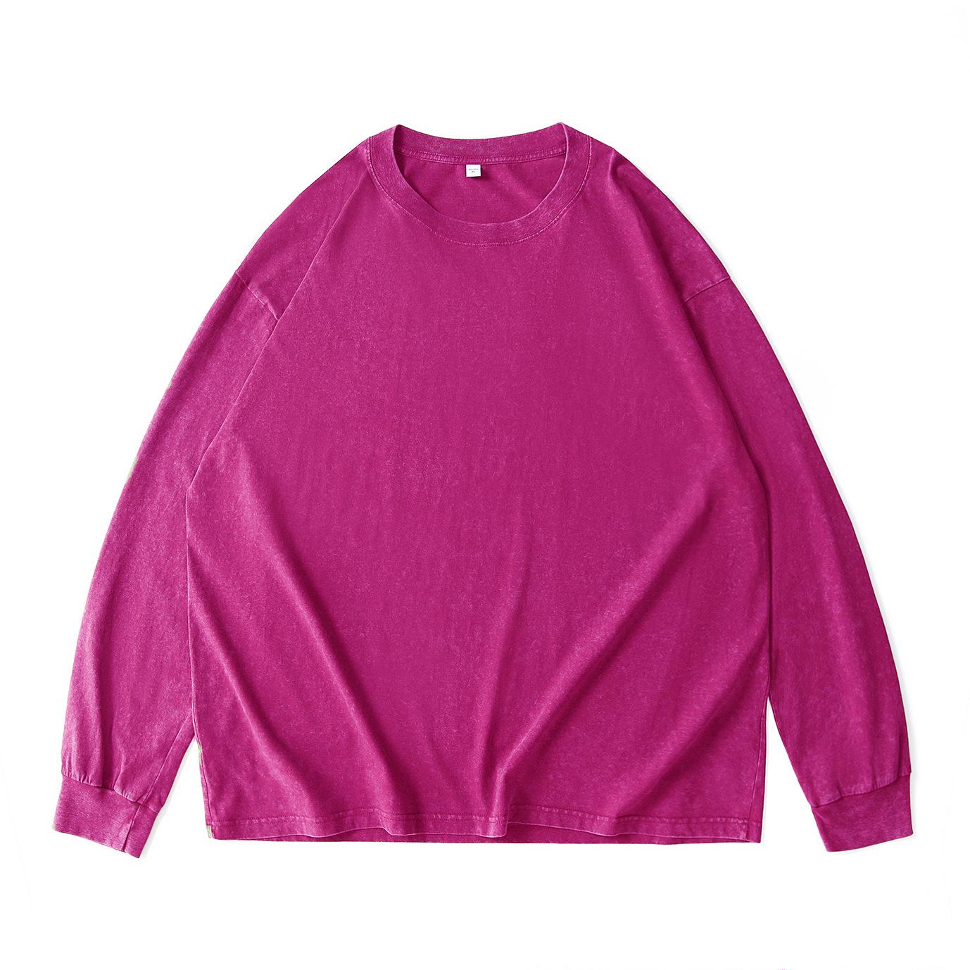 230g Distressed Cotton Long Sleeve Oversize T-shirt - Plus Size, Washed Retro Autumn Wear M