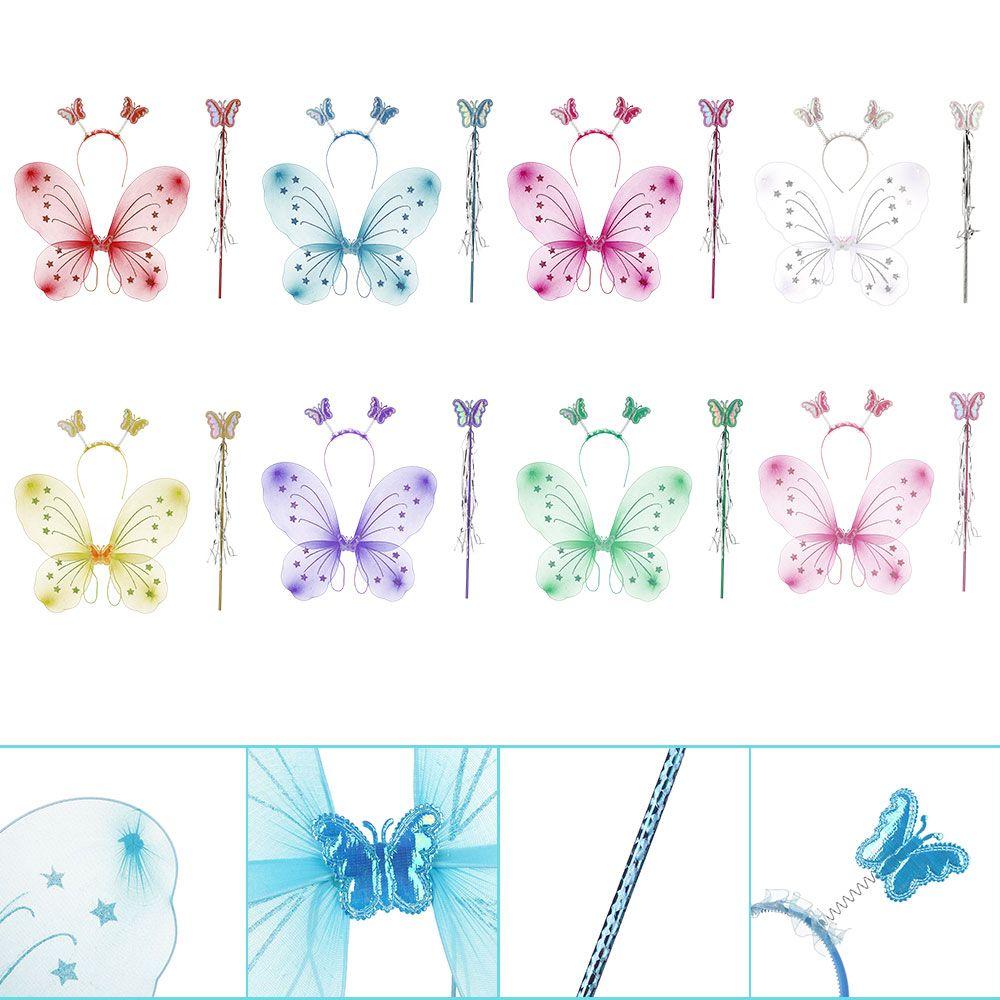 3Pcs/Set Fashion Butterfly Wings Fairy Wand Dressing Up Girl Ladies Fancy Dress Set Princess Hair Hoop Cosplay Party Decor