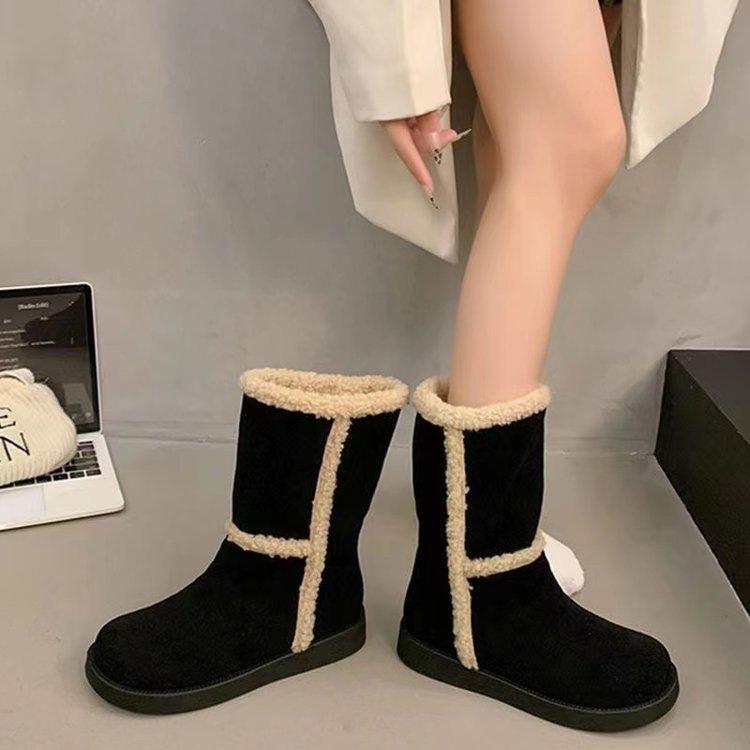 Foreign suede lamb wool medium tube short boots women's two wear autumn and winter 2025 new velvet warm and thin snow boots