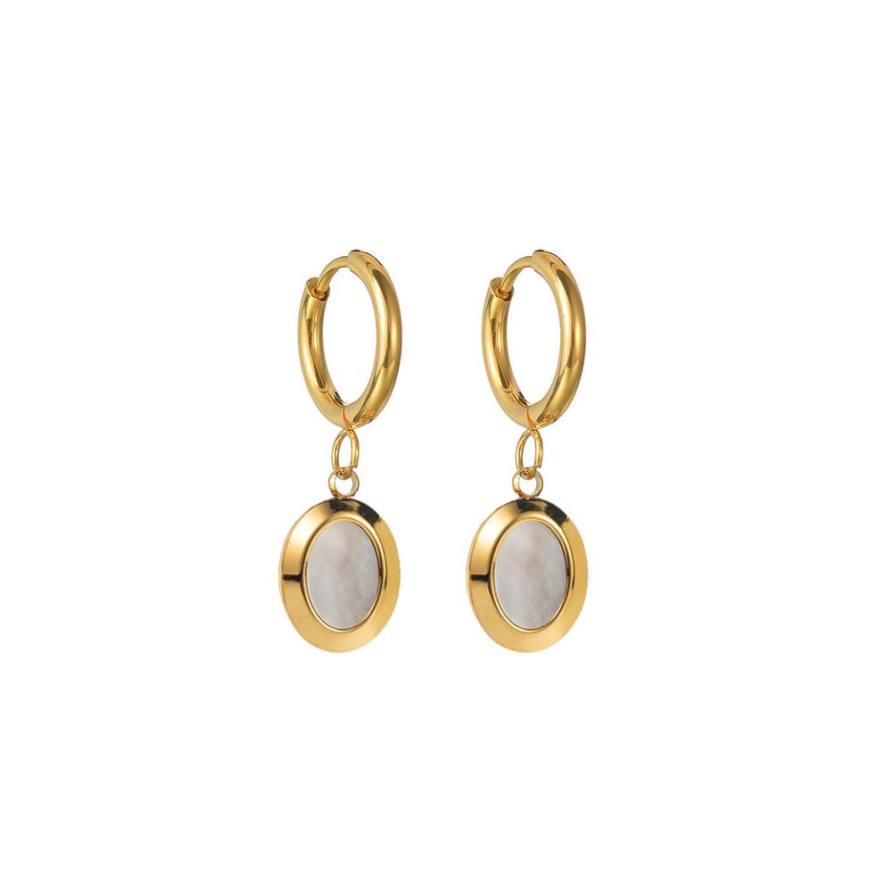 Gold-Plated Stainless Steel Oval Earrings: Artistic Titanium Shell Design for Women