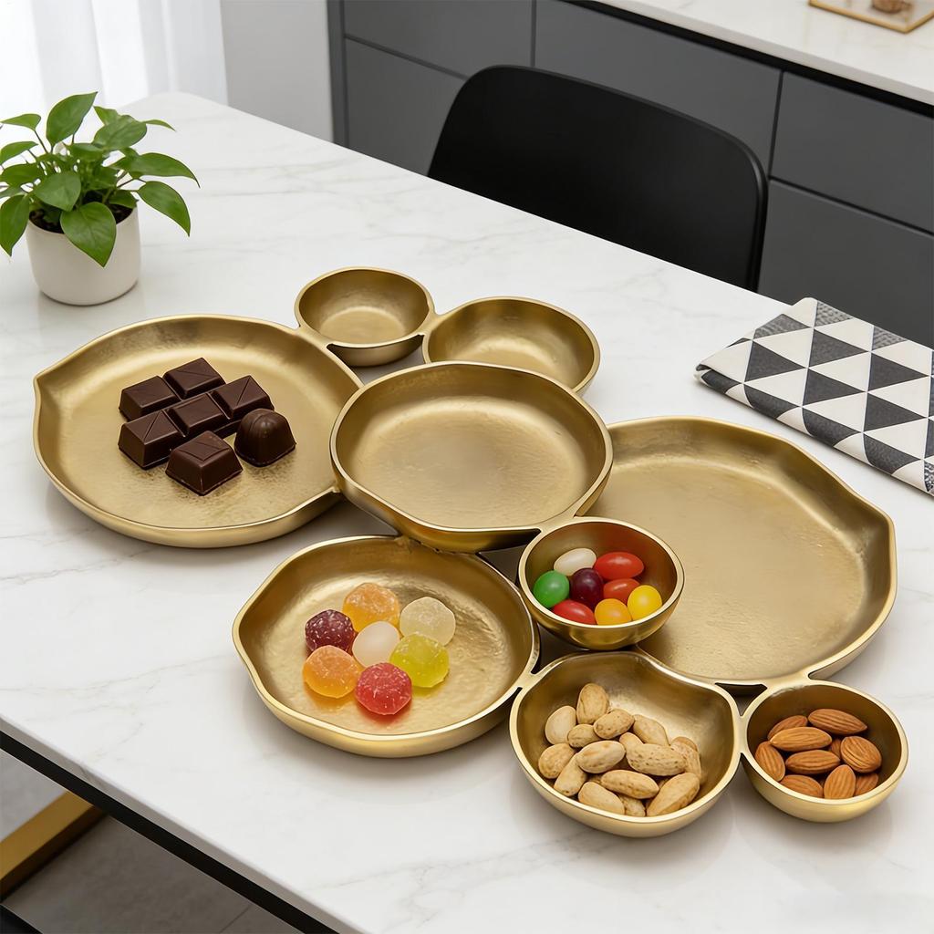 Nine-square Grid Decorative Plate Aluminum Serving Bowls Charcuterie Tray For Snacks Nuts Chips Fruit Candy Meals Appetizer