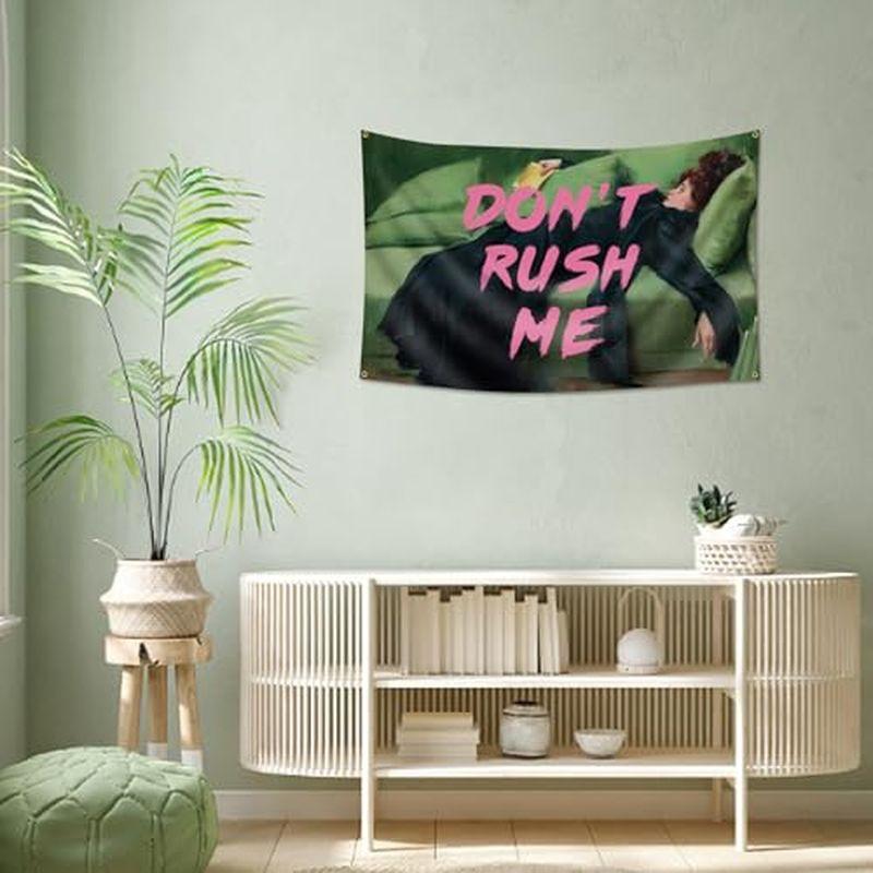 Dont Rush Me Woman Lying Sofa Quote Wall Tapestry Green Couch Pink Text Funny Humor Classic Painting Bedroom Living Room
