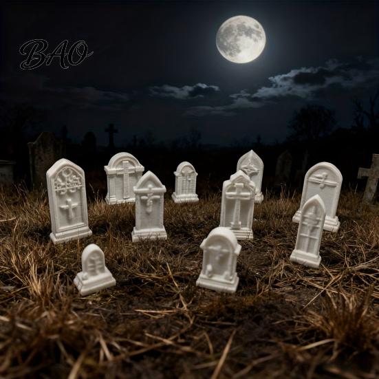 Miniature Cemetery Scenery 10Pcs Mini Tombstone, 3D Printed Unpainted Gravestone Model Kit, Micro PLA Parts Diorama Accessories, Halloween Decor, DIY