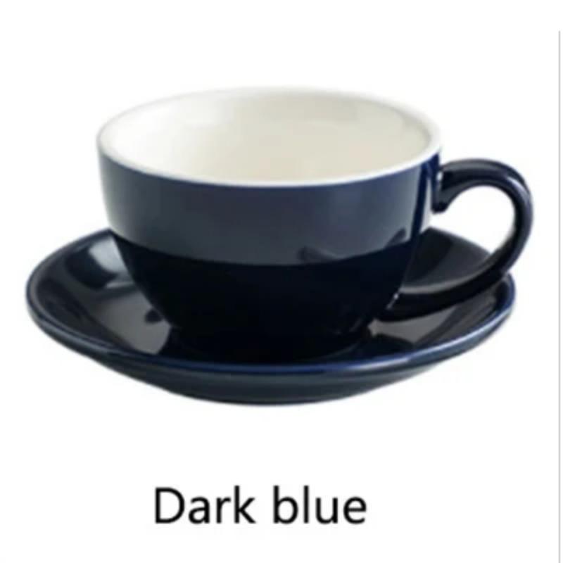 European Style 300ML Solid Color Coffee Cup and Saucer Gift Ceramic Cappuccino Latte Cup Cup and Saucer Set Multi-color Optional