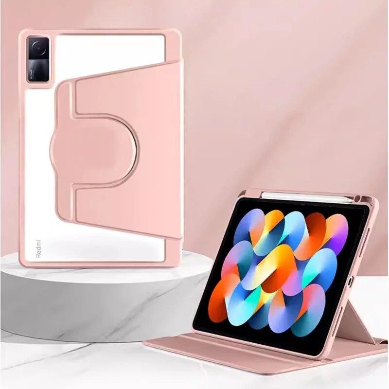 360° Rotation Acrylic Case for Redmi Pad SE 11 Inch 2023 Stand Leather Cover for Xiaomi Pad 6 6 Pro Pad 5 5 Pro with Pen Slot Shockproof Case