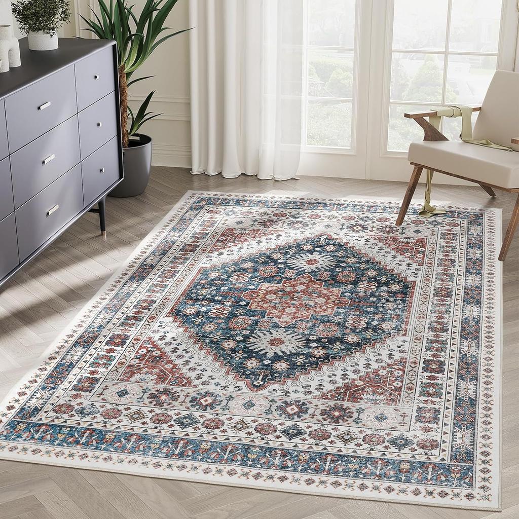 Vintage Floral Rugs Soft Accent Area Rug Large Size Rugs Low-Pile Carpet for Living Room Bedroom Home Decor