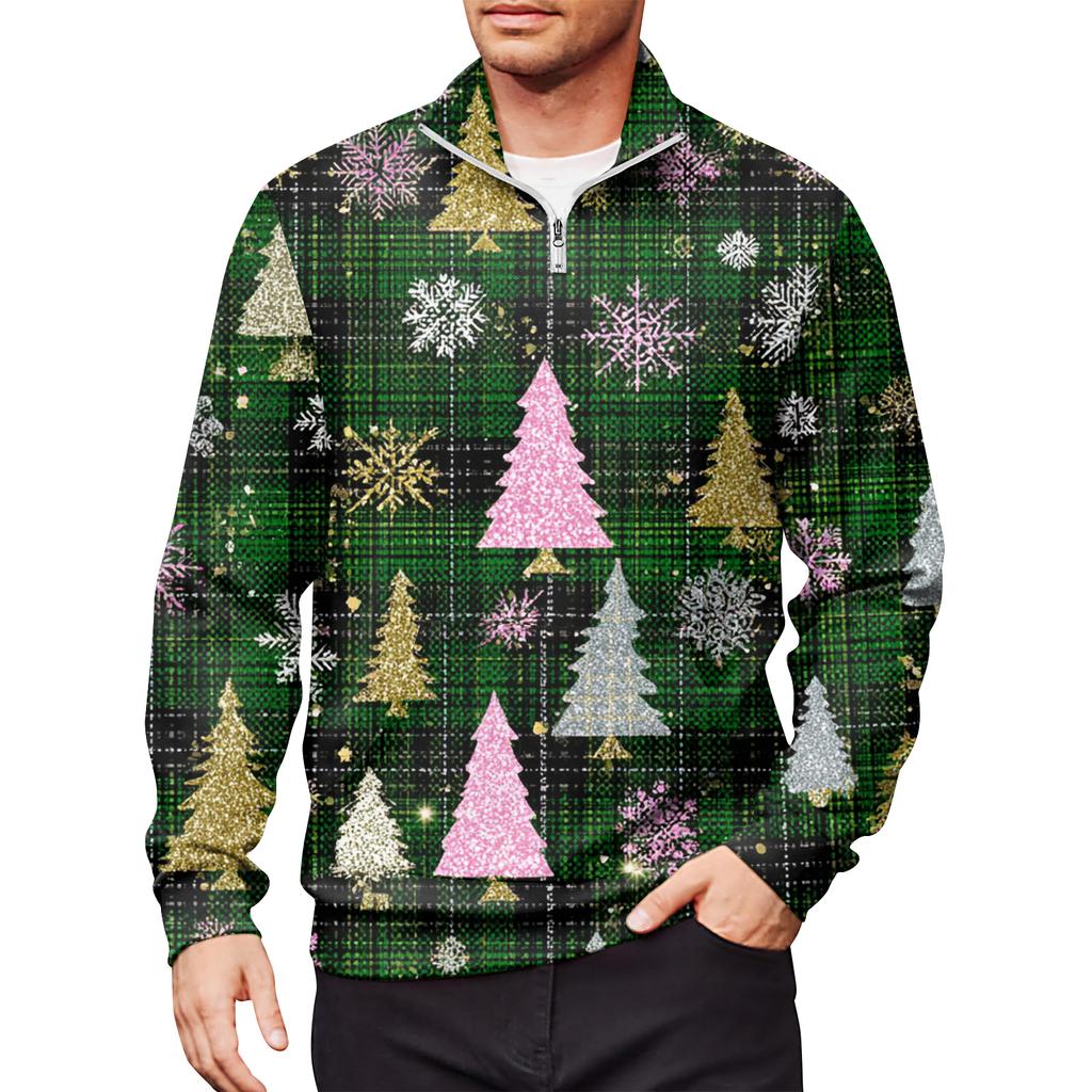 Men's Loose Casual 1/4 Zip Sweatshirt Fashion Printed Long Sleeve Top With Pockets