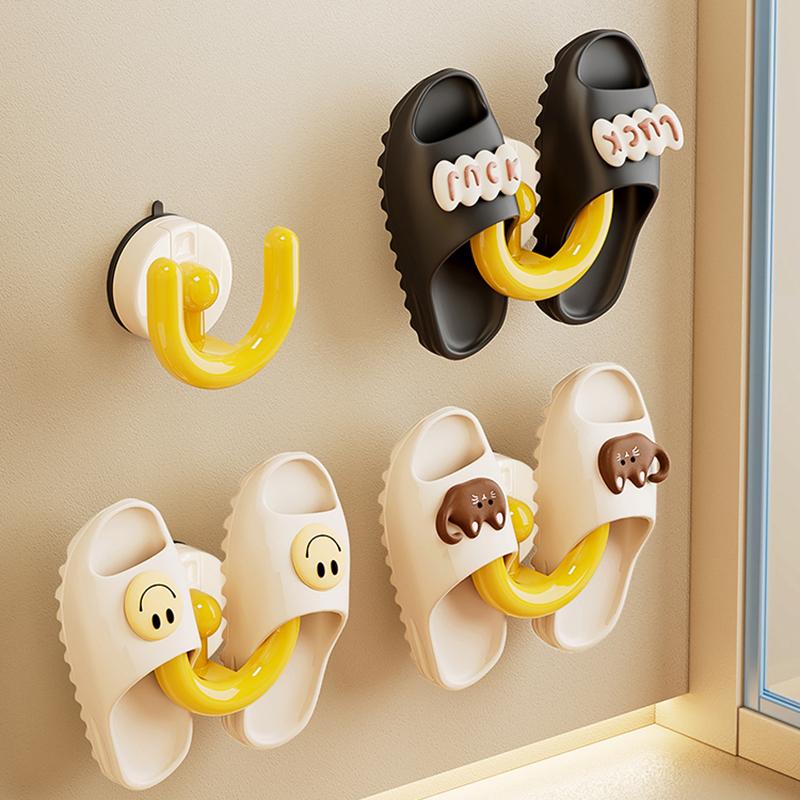Saug-Schuhregal ohne Bohren - Wandmontierter Badezimmer-Organizer für Hausschuhe, Abnehmbare Trockenaufbewahrung Saughaken