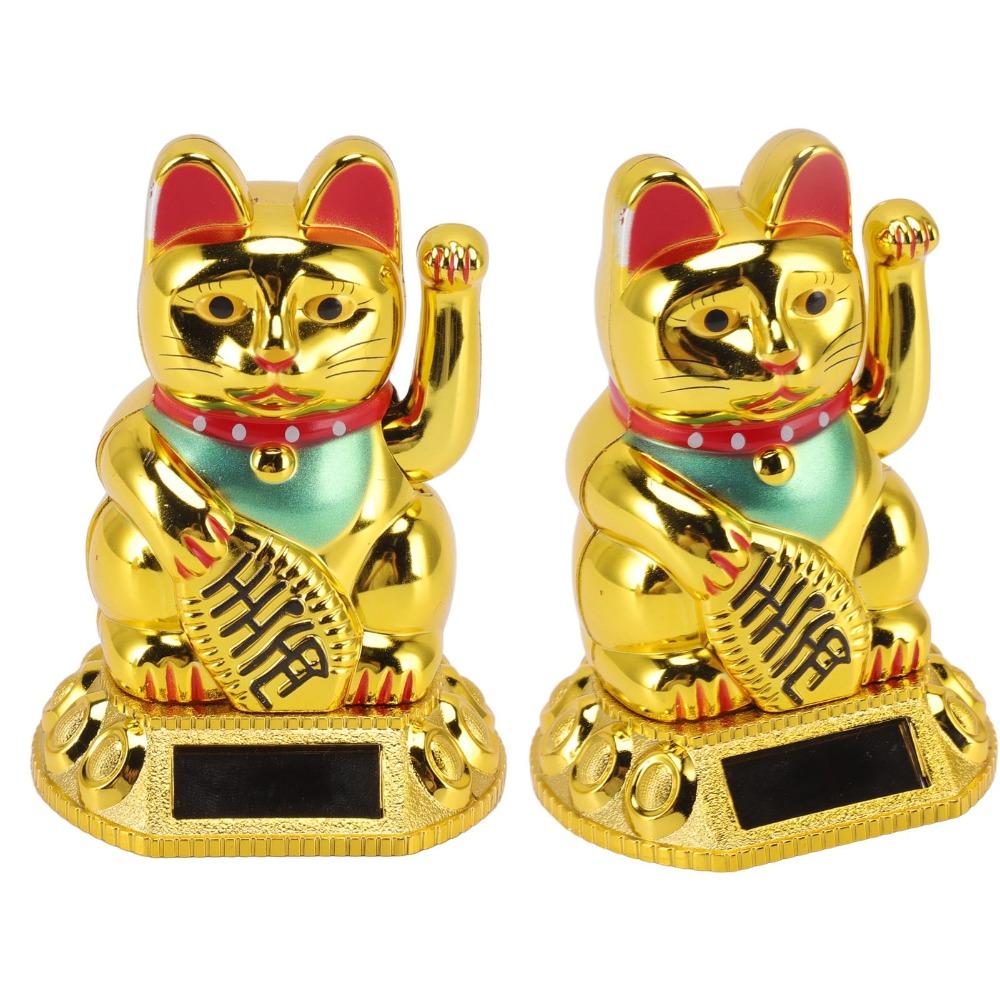 Gold & White Solar Waving Fortune Cat Ornament Hotel Restaurant Display Piece