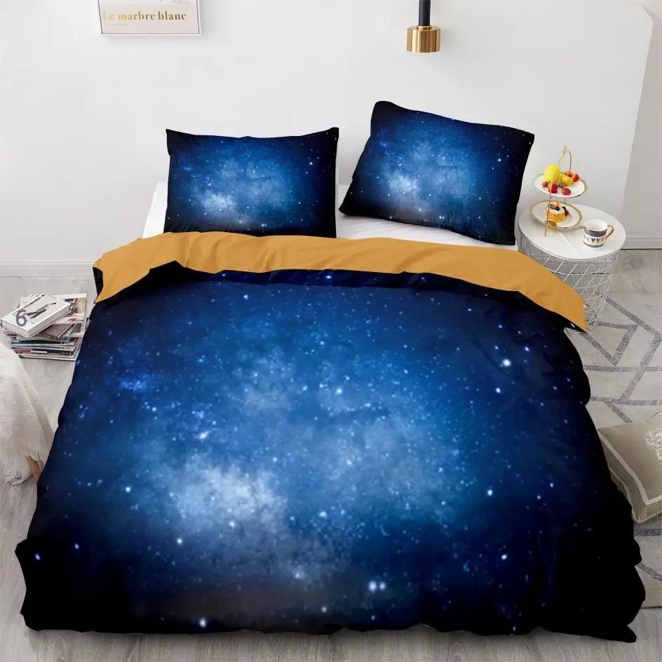 Starry Sky Duvet Cover Twin Size Universe Decor Twin Bedding Set Microfiber Outer Space Theme Milky Way Galaxy Comforter Cover