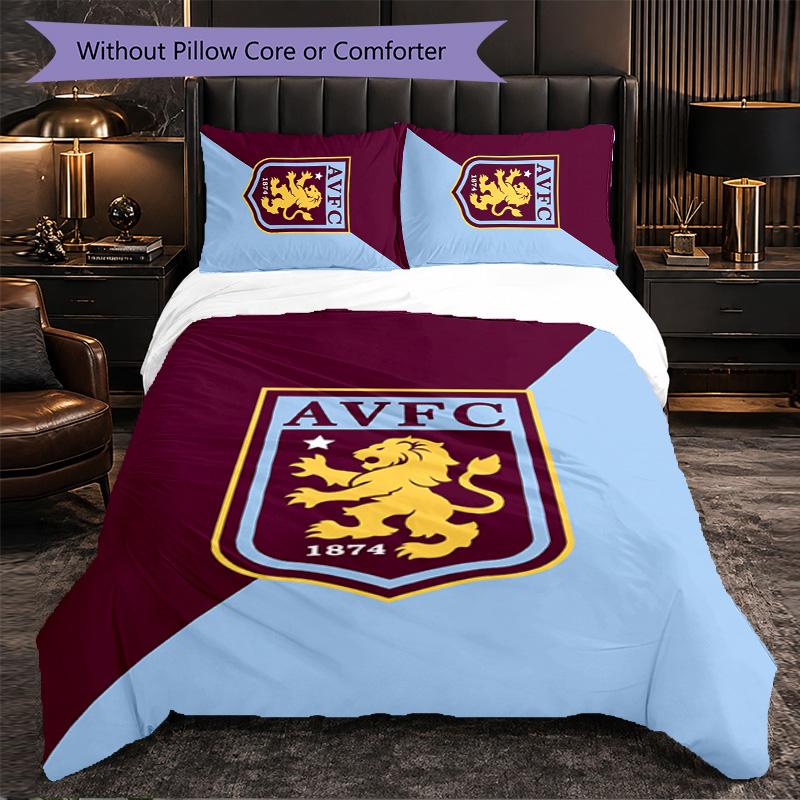 Set Biancheria da Letto Aston Villa Football 3 Pezzi Morbido Set Copripiumino con Federe Set Decorazione Camera da Letto per la Casa