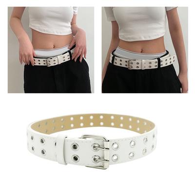 Womens Leathers Belts for Jeans Dresses Fashion Double Grommet Ladies Belt Jeans Thin Belt Students Waistband