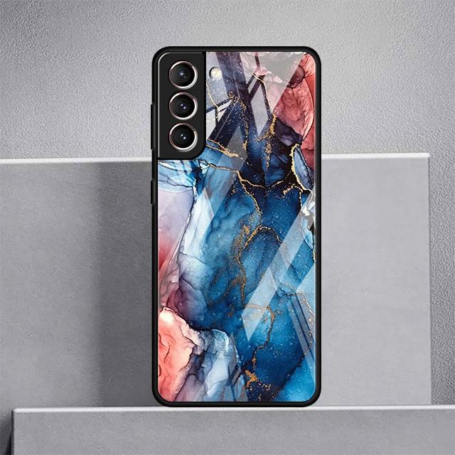 Luxus-Cool-Glashülle mit Marmormuster für Samsung Galaxy S22 S20 FE S21 Plus Telefonabdeckung S10 5G S9 Note 20 Ultra 10 Lite Shell