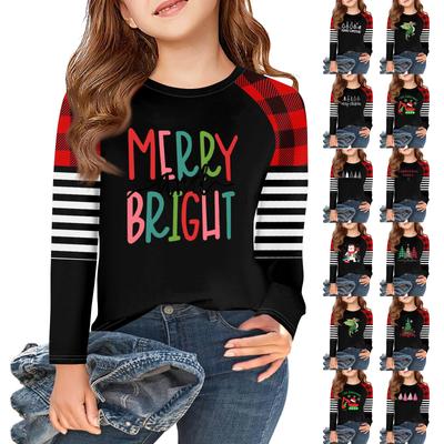 Girls Long Sleeve Christmas Day T Shirts Kids Fall Tops Crewneck Basic Tees 5-14Y