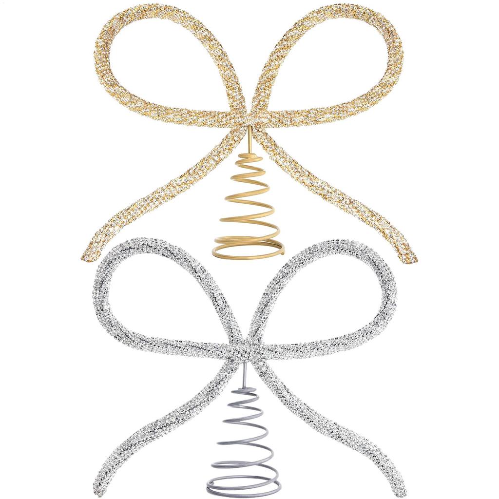 Christmas Tree Topper Bow 7.9x9.8 Inch Decorative Holiday Ornaments Christmas Tree Top Decorations for Homeowners Church Groups