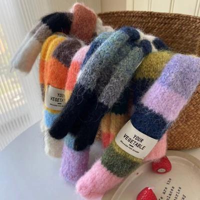 Y2K Sausage Thin Scarf Knitted Wool Rainbow Color Scarf New Striped Scarf  Winter