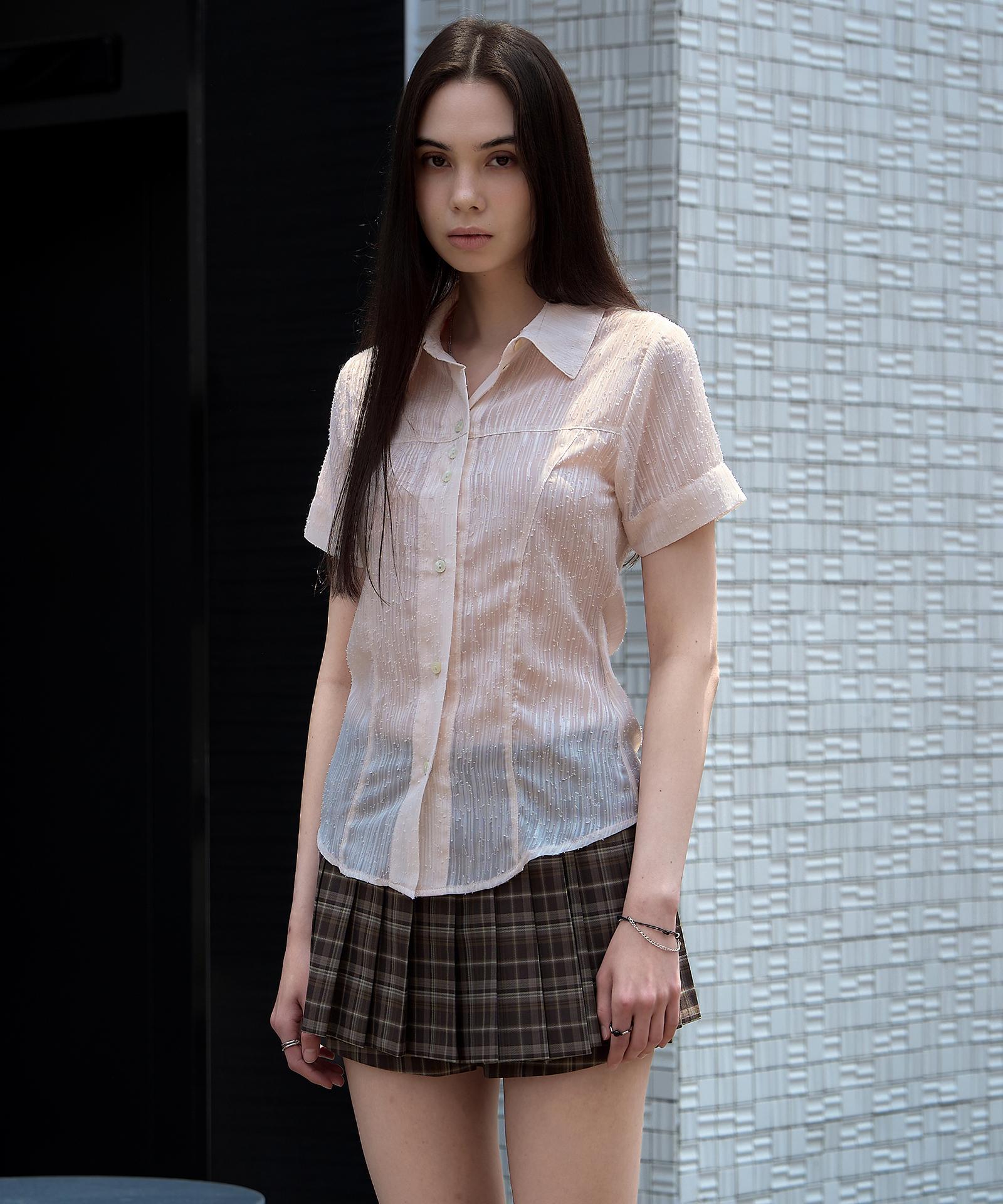 Dear Me Eden Placket Sheer Shirt [Cream Peach] S