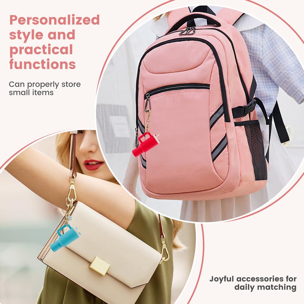 8Pcs Flower Keychain Pendant Wear Resistant Not Easy to Fade Ice Bucket Cup Keychain with Detachable Lid for Storaging Coin Pill