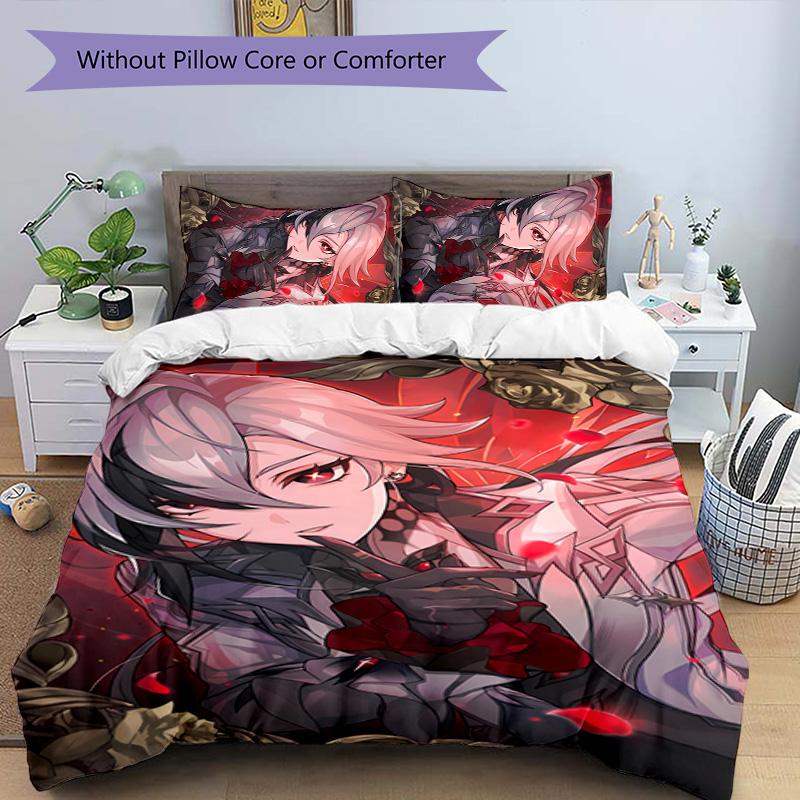 3pcs Genshin Impact characters7 pattern bedding set duvet cover set includes duvet cover &pillowcases, perfect all season bedroom decoration & gift