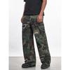 American Retro Hole Patch Embroidery Camouflage Jeans Men's Loose Wide-leg Tooling Casual High Street Ruffian Handsome Pants