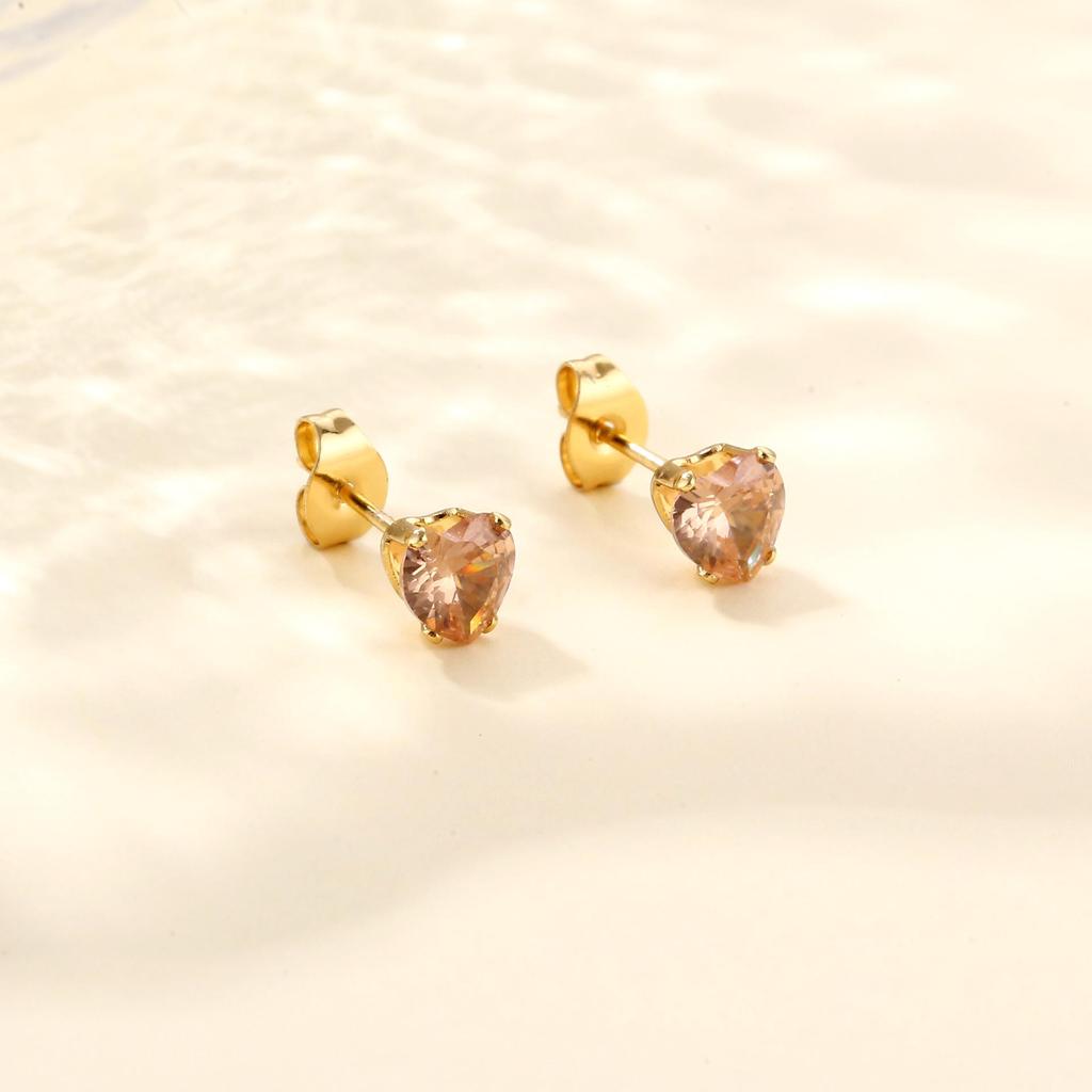 Elegant Stainless Steel Heart Zircon Stud Earrings, Light Luxury & Versatile Design.