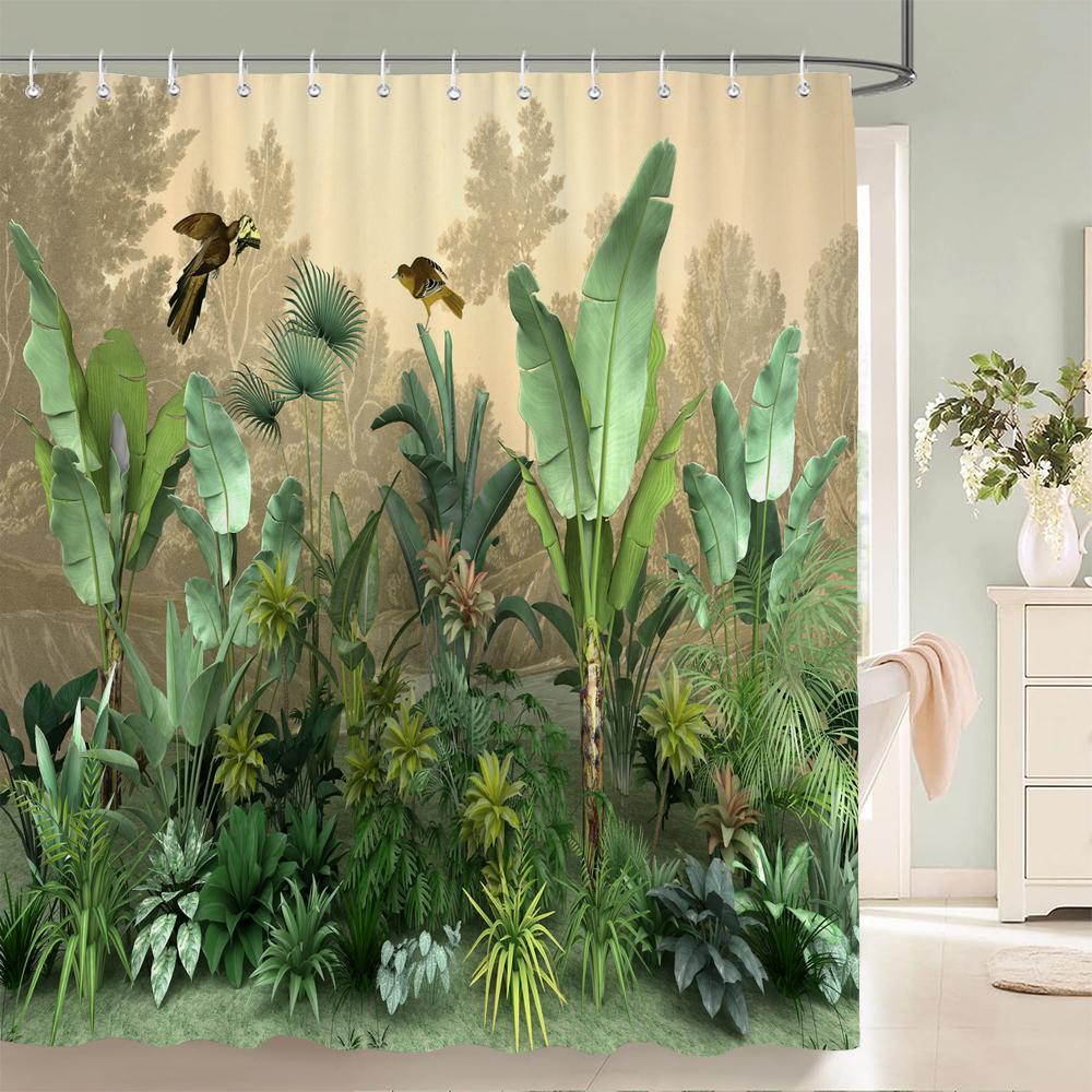 

1 Pack Tropical Plants, Palm Trees Printing Shower Curtain Partition Bathroom Curtain With Hooks Home Decorative Curtain W60H190(CM)-1 Pcs