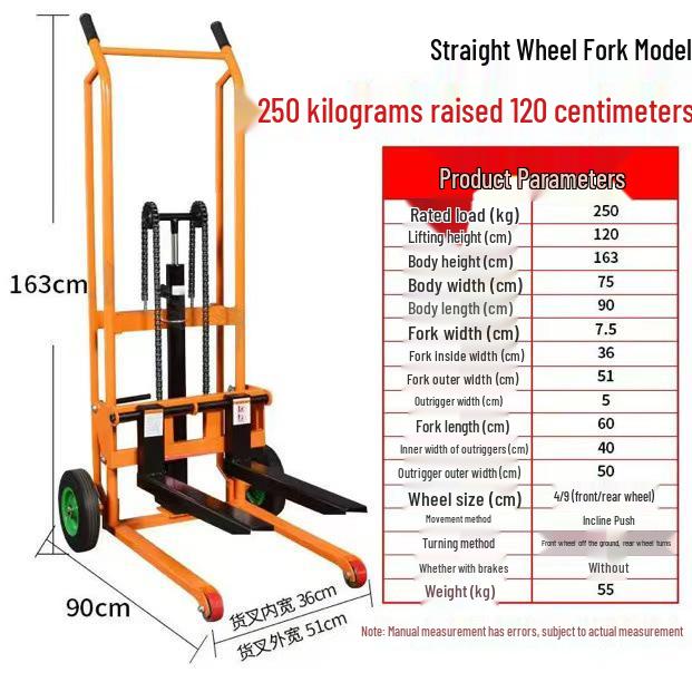 Compact Manual Hydraulic Forklift: Lightweight Foldable Stacker for Lifting and Handling