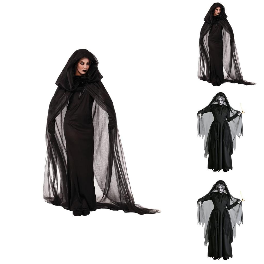 Halloween Costume For Women Ghost Bride Witch Vampire With Cape Elastic Fabric S-xxl
