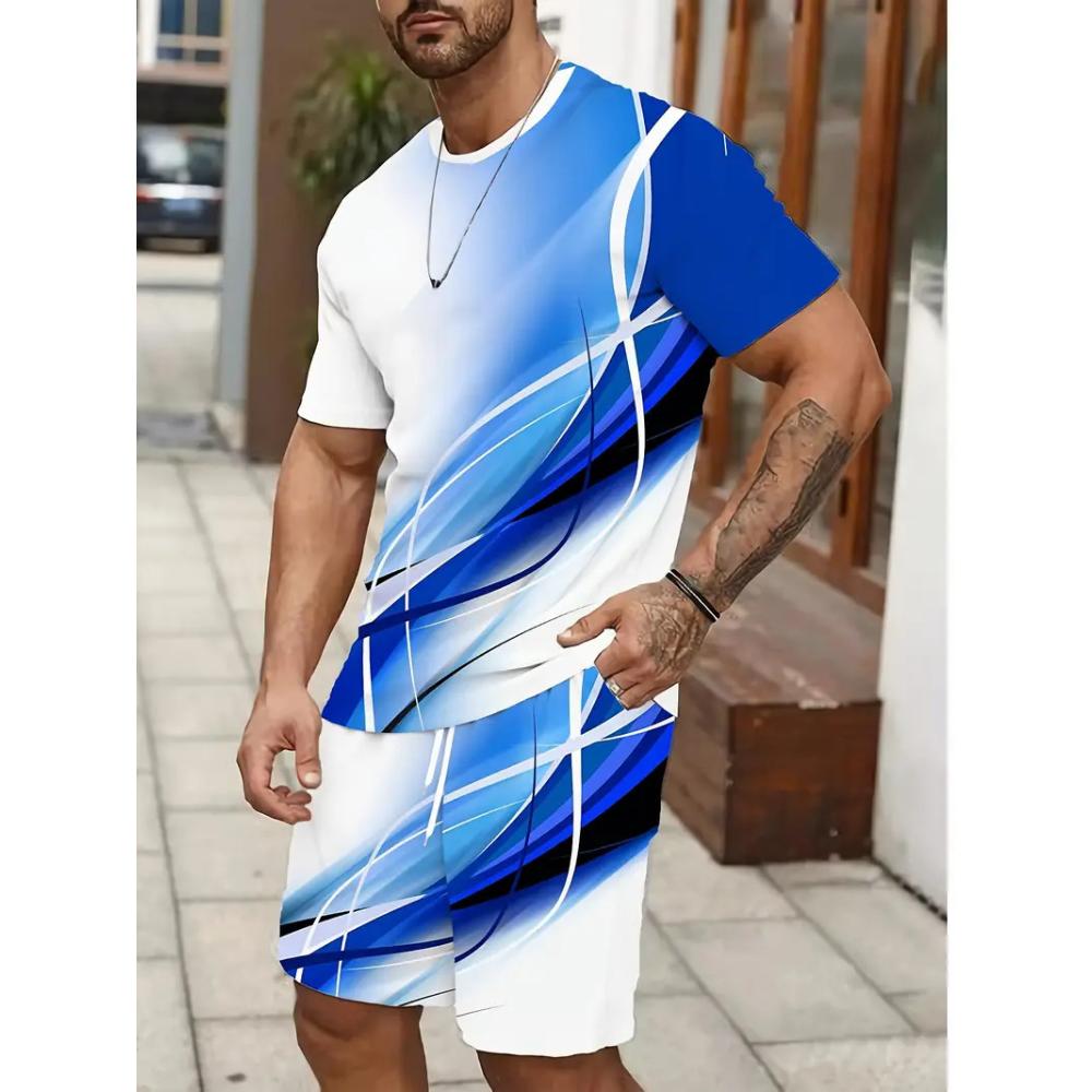 Fashion Men's Short Sleeve Suit Casual Loose Printing Versatile Unisex Sports Clothing