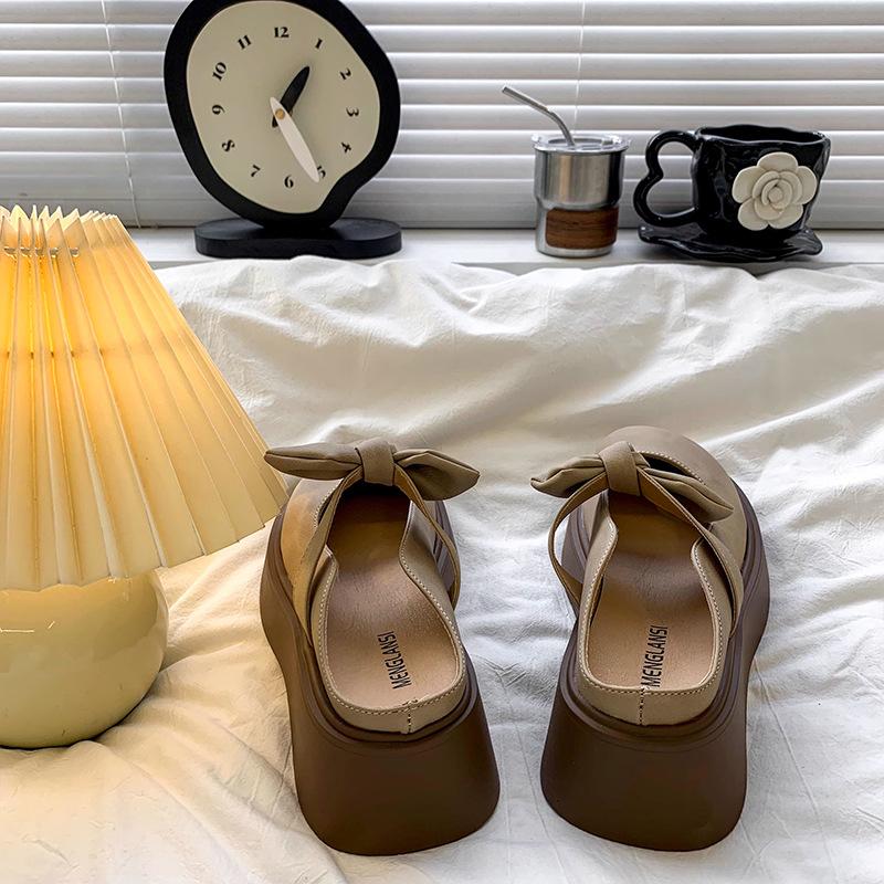 

Bow bag head half slippers women s wear new summer thick bottom with skirt Mary Jane cool slippers 35