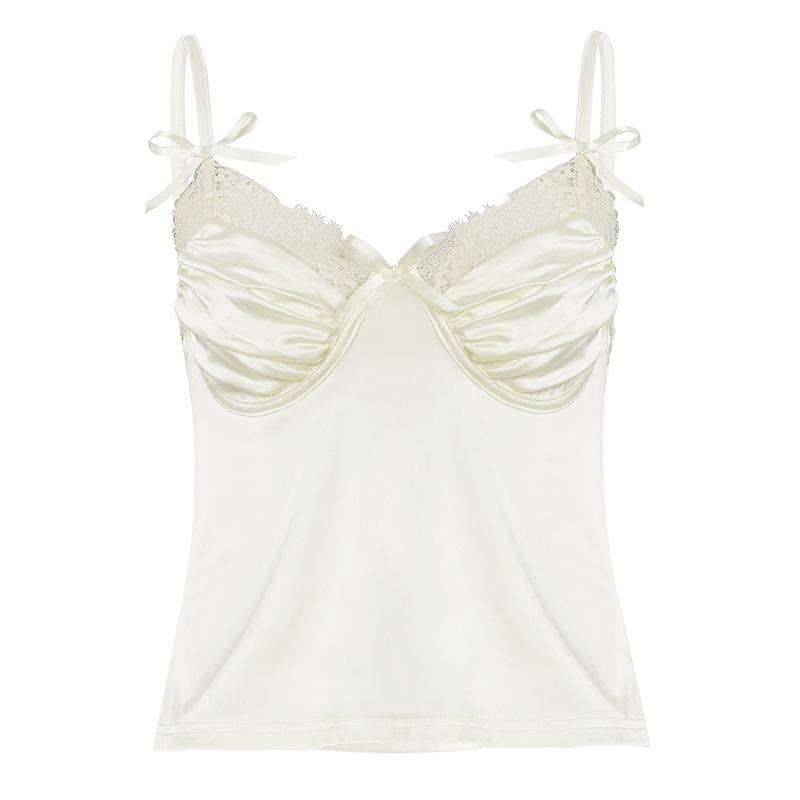 Sweet Autumn Off-Shoulder Bow Pleated Camisole Small кремовый/белый