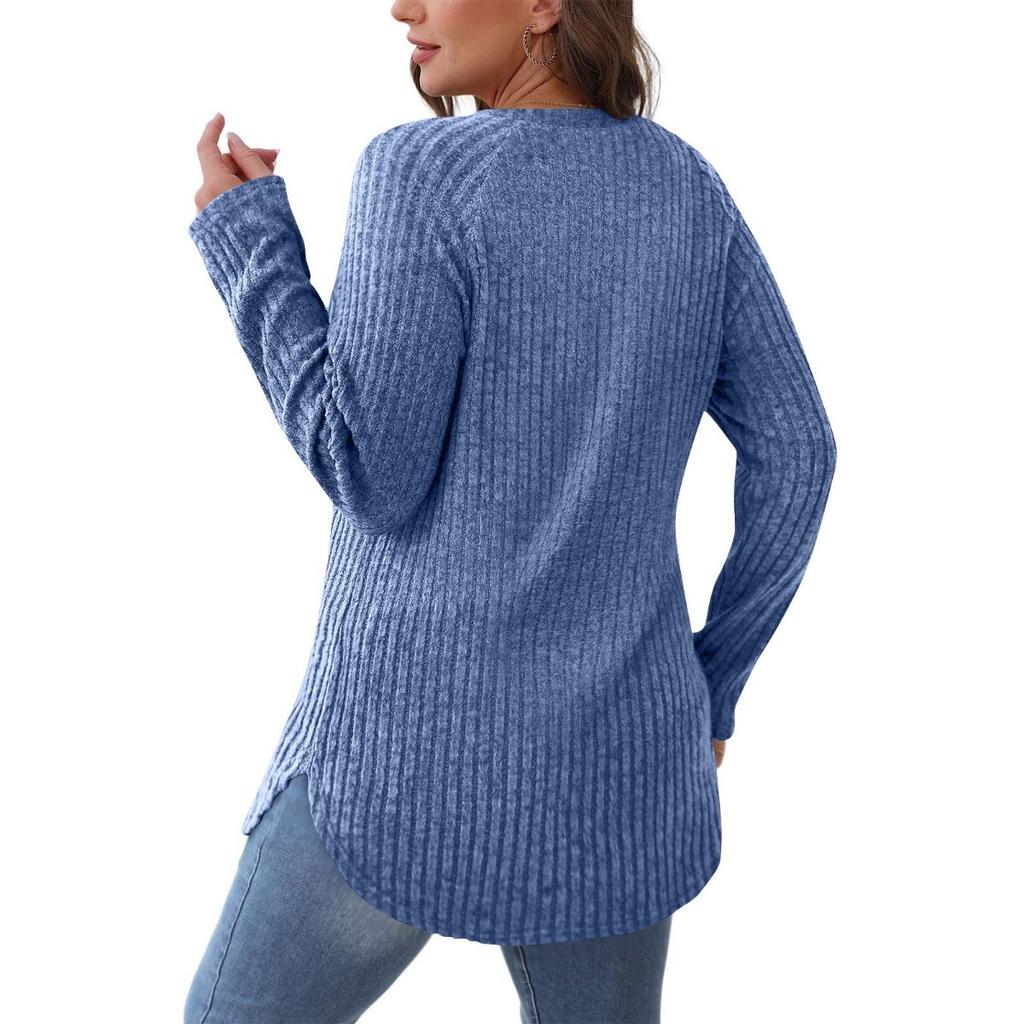 Women's New Loose Round Neck High-low Curved Hem Top for Women, T-shirt