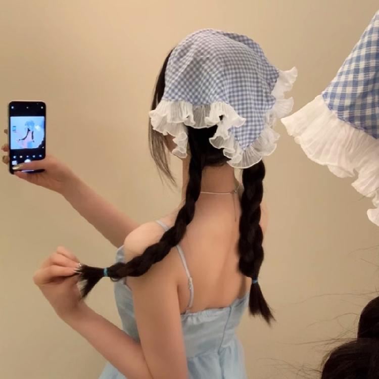 Elegant Triangled Head Kerchief Headbands Hairband Cute Checkered Hair Accessory