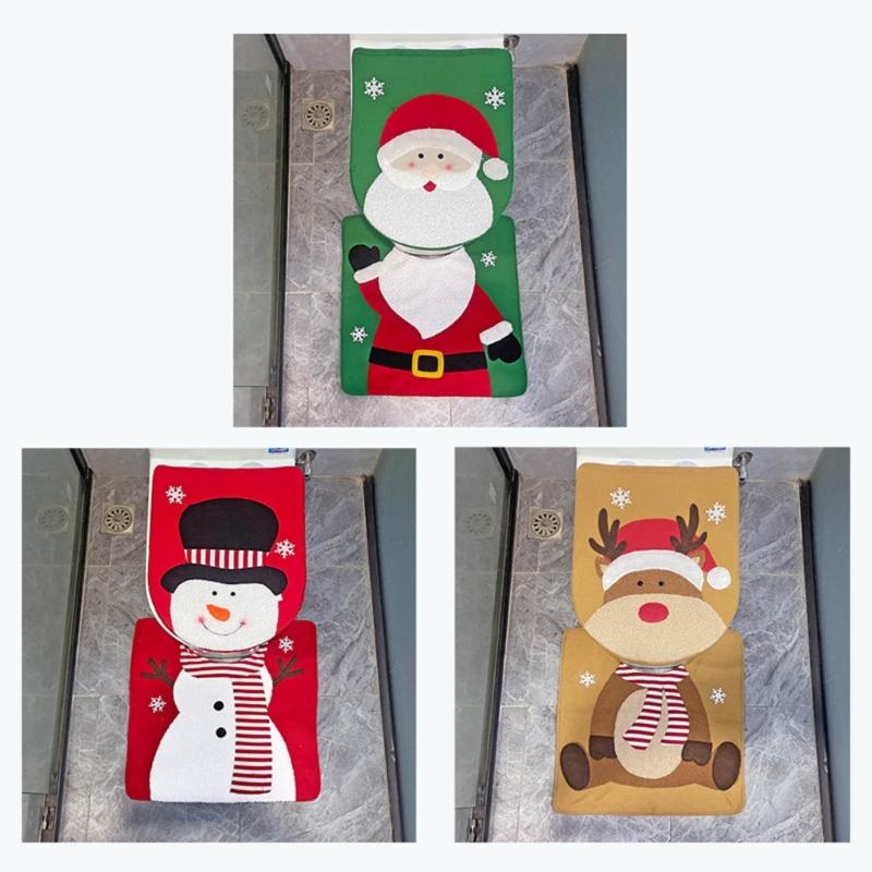 Christmas Snowman Toilet Seat Cover Bath Mat Lid Cover Bathroom Rug Lid Toilet Cover Set New Year Christmas Decorations
