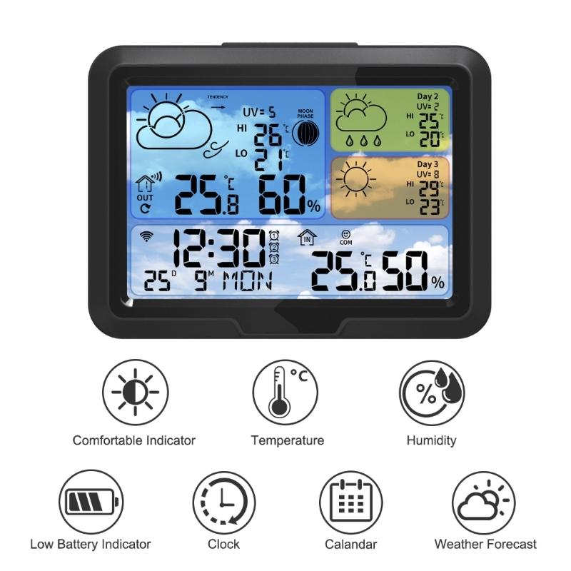WiFi Connect Weather Stations Digital Thermometers Hygrometer Weather Clock Calendar Atmospheric Pressure Monitor Device