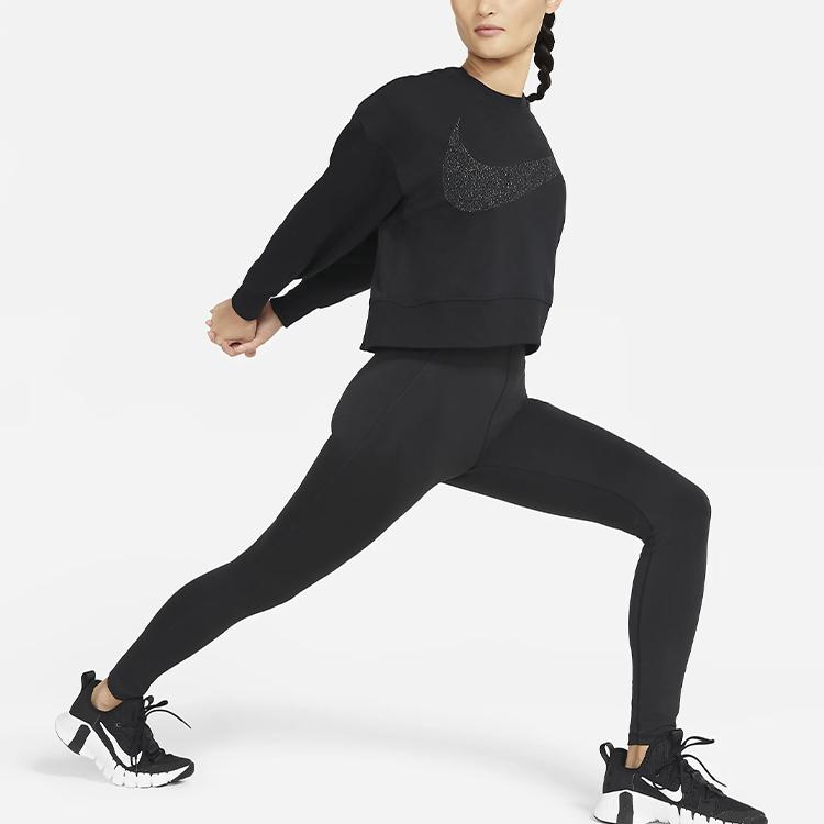 Nike Logo Print Short Sleeve Crewneck Sweatshirt Women sweatshirt Black CU9015-010